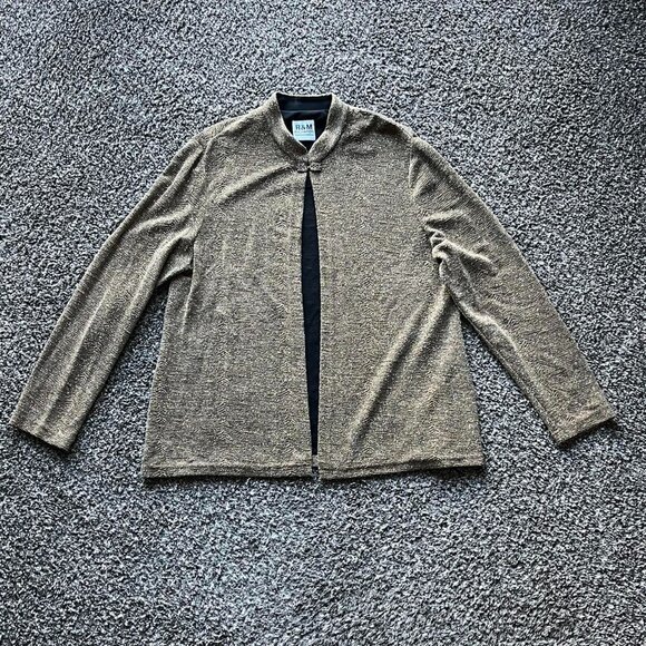 R&M Button up Cardigan Womens Medium Gold Glittery Textured Faux Diamond Clip - Picture 1 of 7